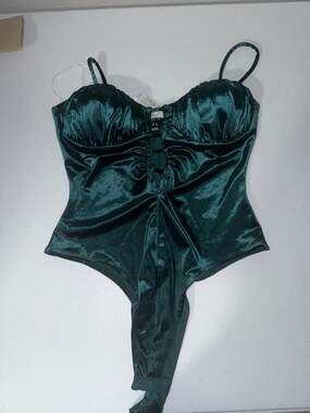 Wave Emerald Green Velvet Ruched Corset Bodysuit